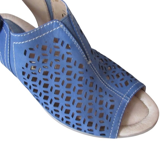 Earth Cascade Indigo Blue Perforated Wedge Sandals Size 9.5 Leather Open Toe - Picture 6 of 10